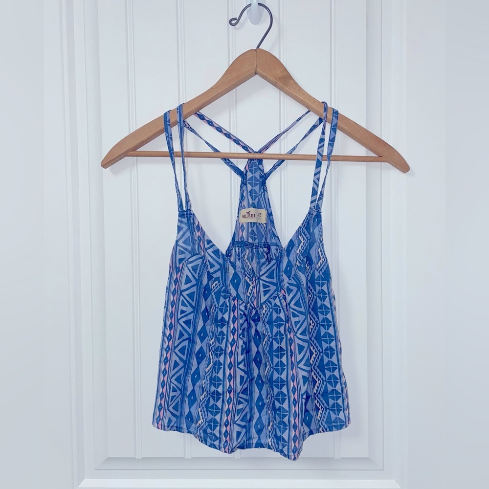 Hollister brand bohemian crop top. Light blue with some pink. Loose and comfy.